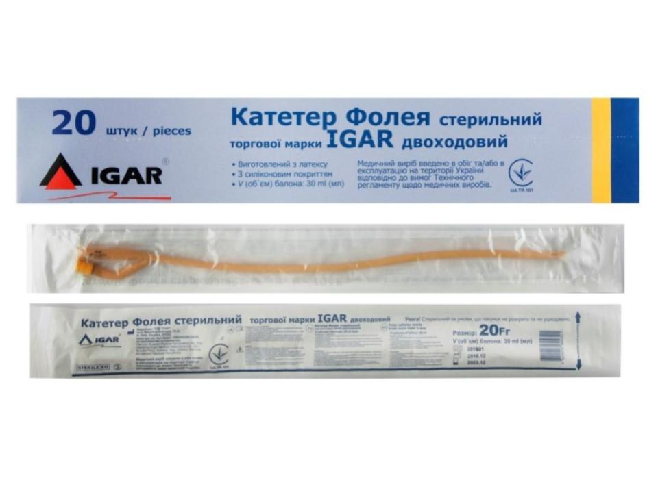 Катетер Фолея, одноразовий, двоканальний (2-ходовий), Fr22